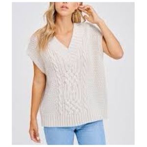 Ann Taylor Loft Ivory Off White Wool Blend Cable Knit V-Neck Sweater Size XS